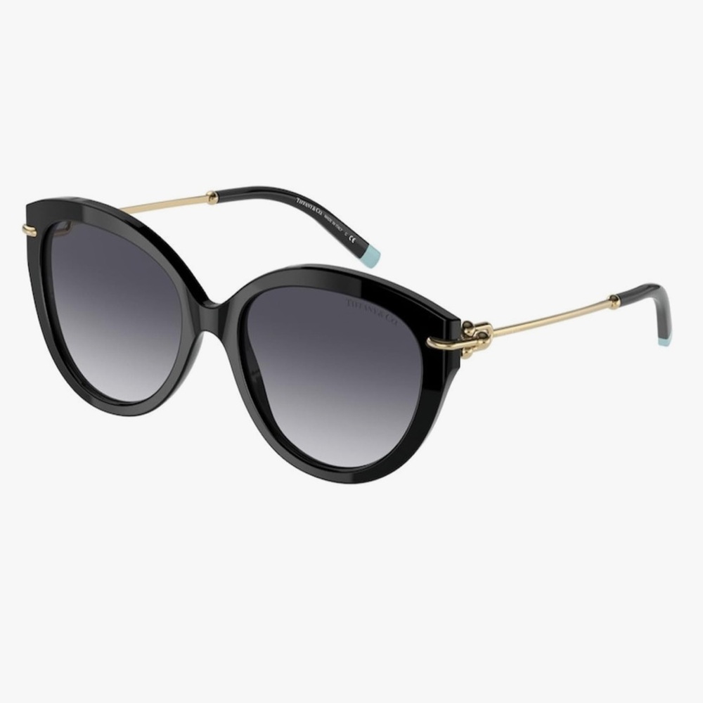 Tiffany & Co. Black Round Sunglasses with Gold Accents - Picture 2 of 4